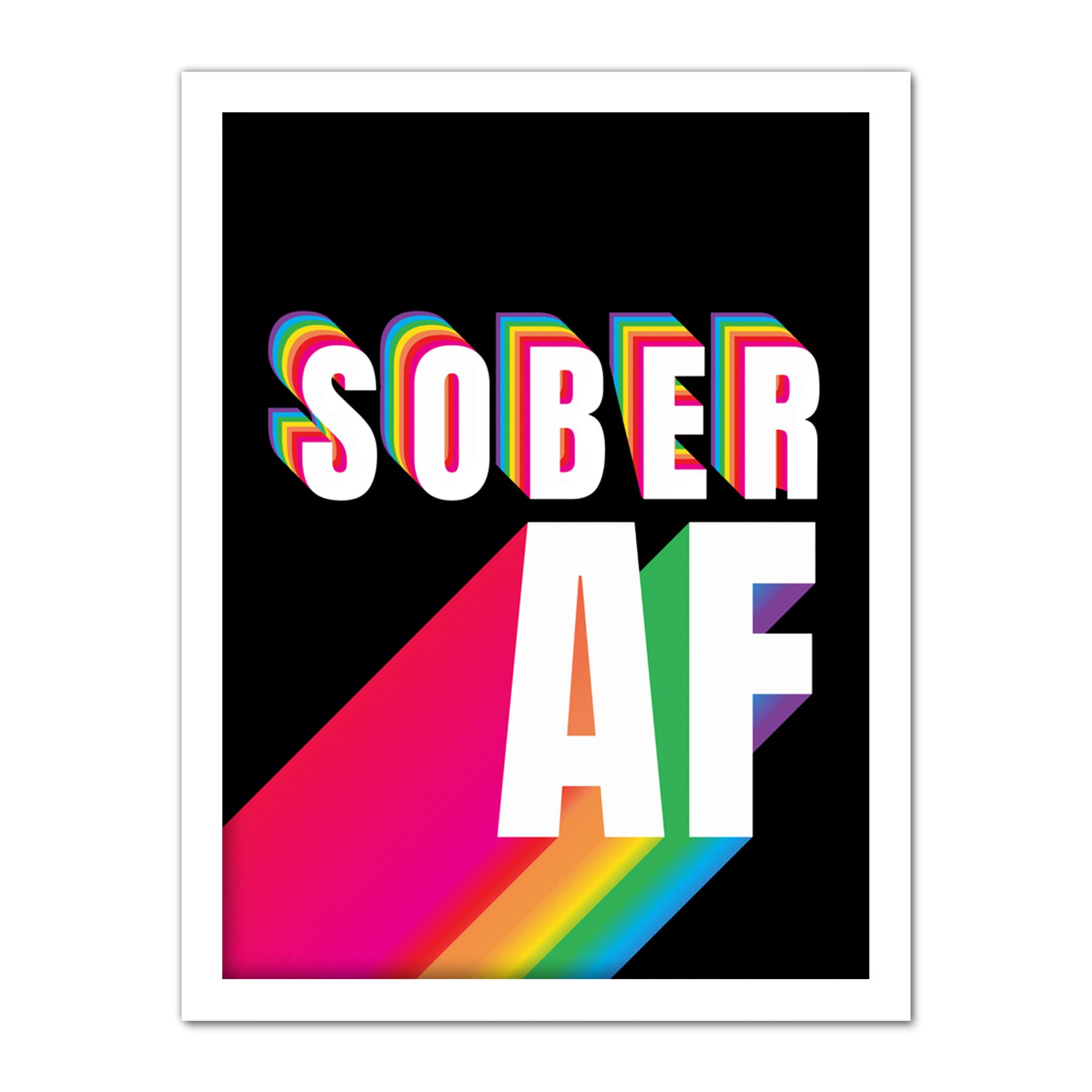 Wee Blue Coo Sober AF Rainbow Typography Black Artwork Framed Wall Art Print 18X24 Inch