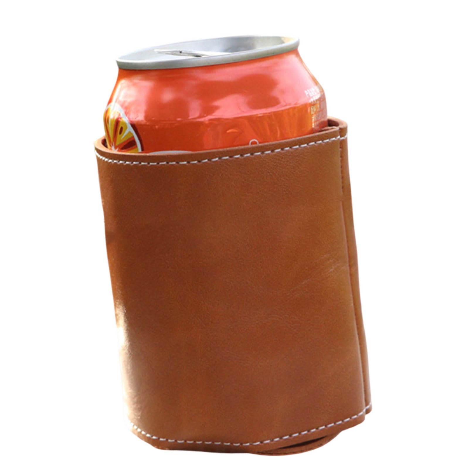 Kaeltsyn Drink Can Sleeve for Standard Beverage Cans, PU Leather Open-Top Holder for Casual Entertaining Use Daily Beverage Can Sleeve Faux Leather Holder Stitched Standard Open Top Drink Patio Table