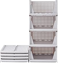 RMAN Organisateur Armoire Vetement 4 pcs Organisateur Tiroir Empilable Rangement Dressing Organisateur Plastique Boite Rangement Vetement pour Chambre, Penderie, Dressing, 43 x 33 x 72 cm, Blanc