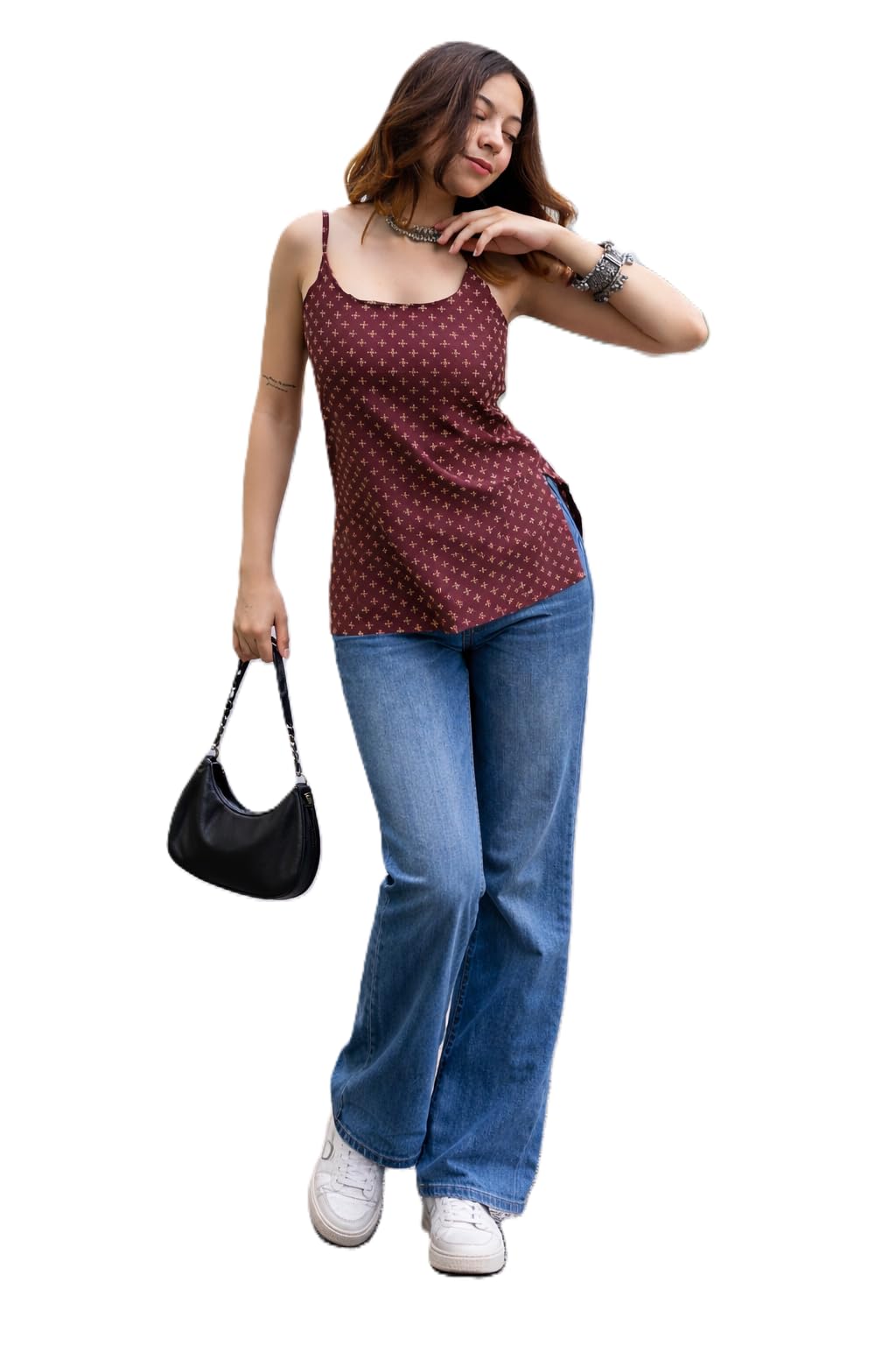 jobanpagi Women's Printed Satin Camisole Top, Sleeveless Spaghetti Strap, Regular Fit, Casual Western Style, Summer Tank Top for Jeans-picture-15
