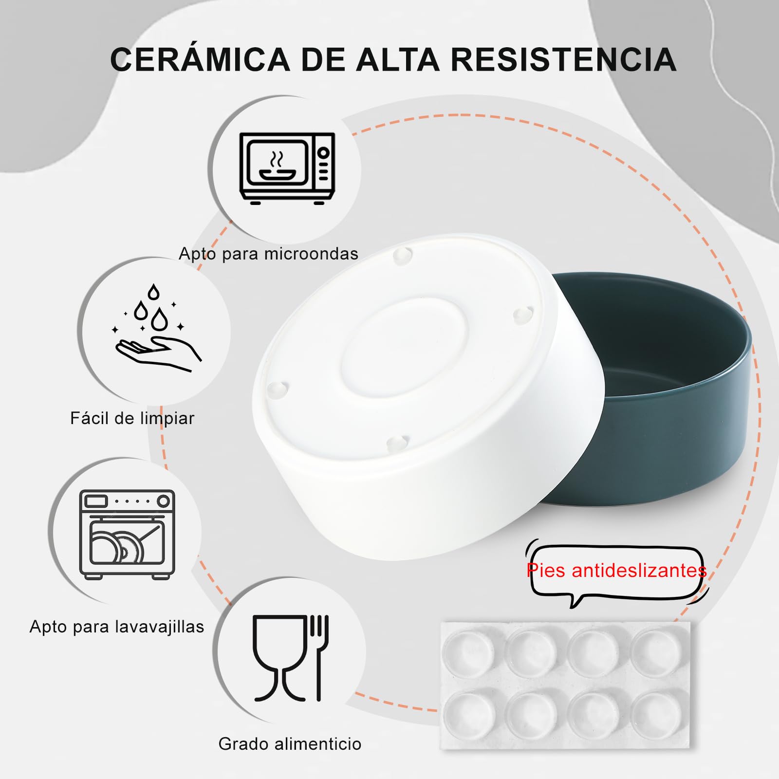 Ceramica Bebedero y Comedero Perro Antideslizante - Comedero para Perros Medianos y Grandes Ideal para Comida y Agua - 21,5 cm - 750 g / 1750 ml - Blanca