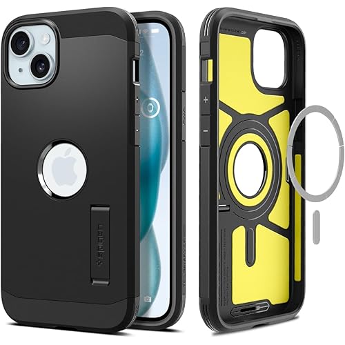 Spigen Magnetic Tough Armor MagFit Designed for iPhone 15 Case, [Military-Grade Protection] [Kickstand] Compatible with MagSafe (2023) - Black