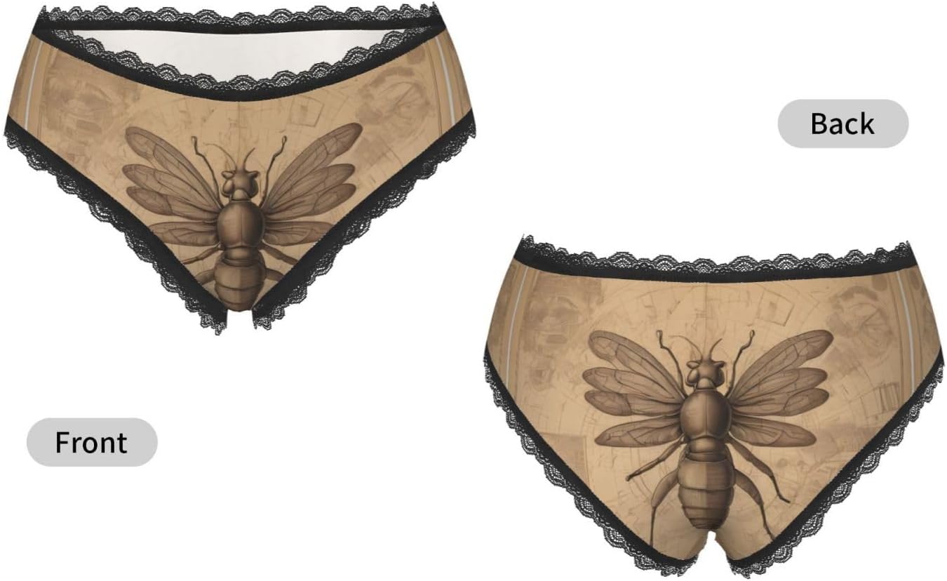 Ancient insects Women's Lace Briefs, Transfer Printing Low Rise, Polyester Spandex Seamless Soft Panties