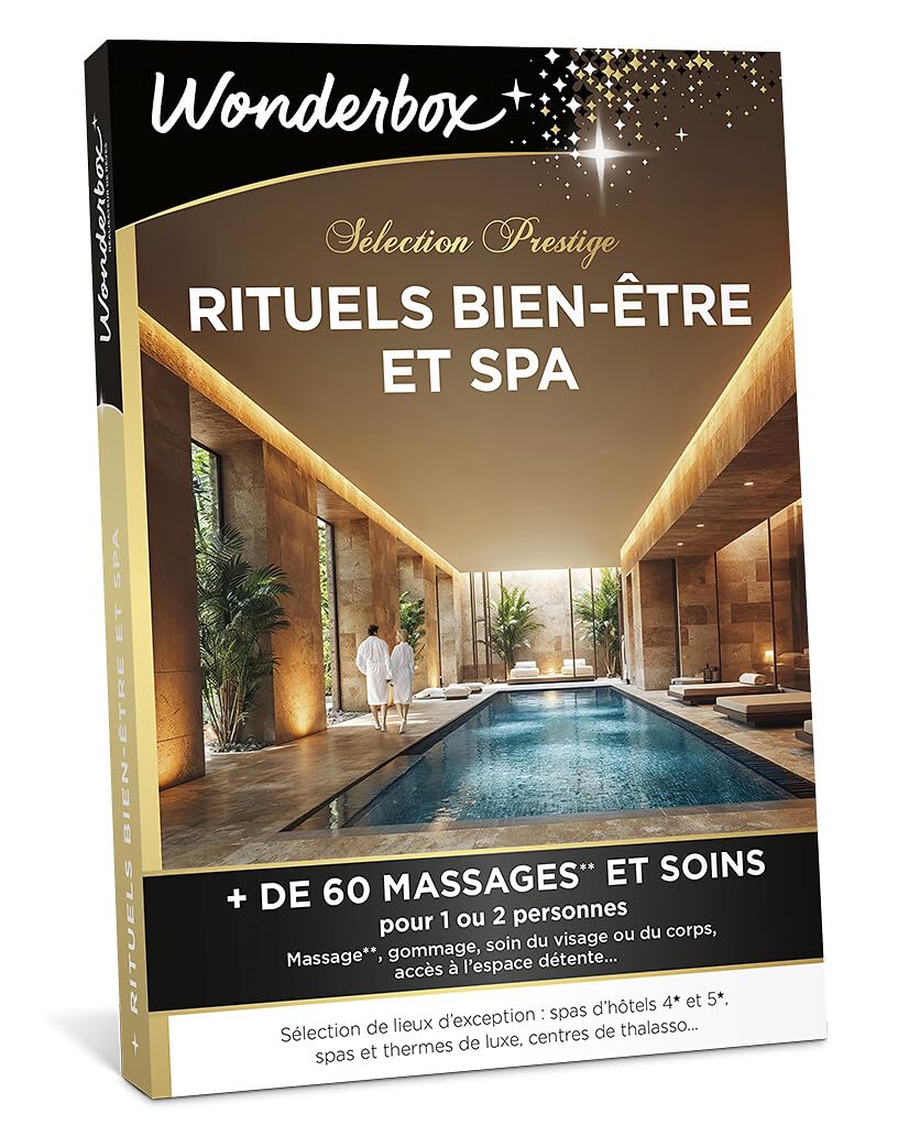 Wonderbox - Coffret Cadeau - Rituels Bien-​Être et Spa - Massage, Gommage délicat, Soin du Visage ou du Corps, accès privilégié à l'Espace détente pour 1 à 2 Personnes - 60 lieux d'Exception