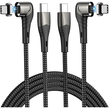 ZRSE(ザスイ) USB-C/Type C-TypeC ケーブル【 PD対応 100W/5A USB2.0 急速充電 480Mbpsデータ転送】マグネット 充電ケーブル LED付き 磁石 コネクタ脱着 L字型 MacBook Pro/Air/Pad Pro等タイプc機種対応 (1.5M ブラック 2本セット)
