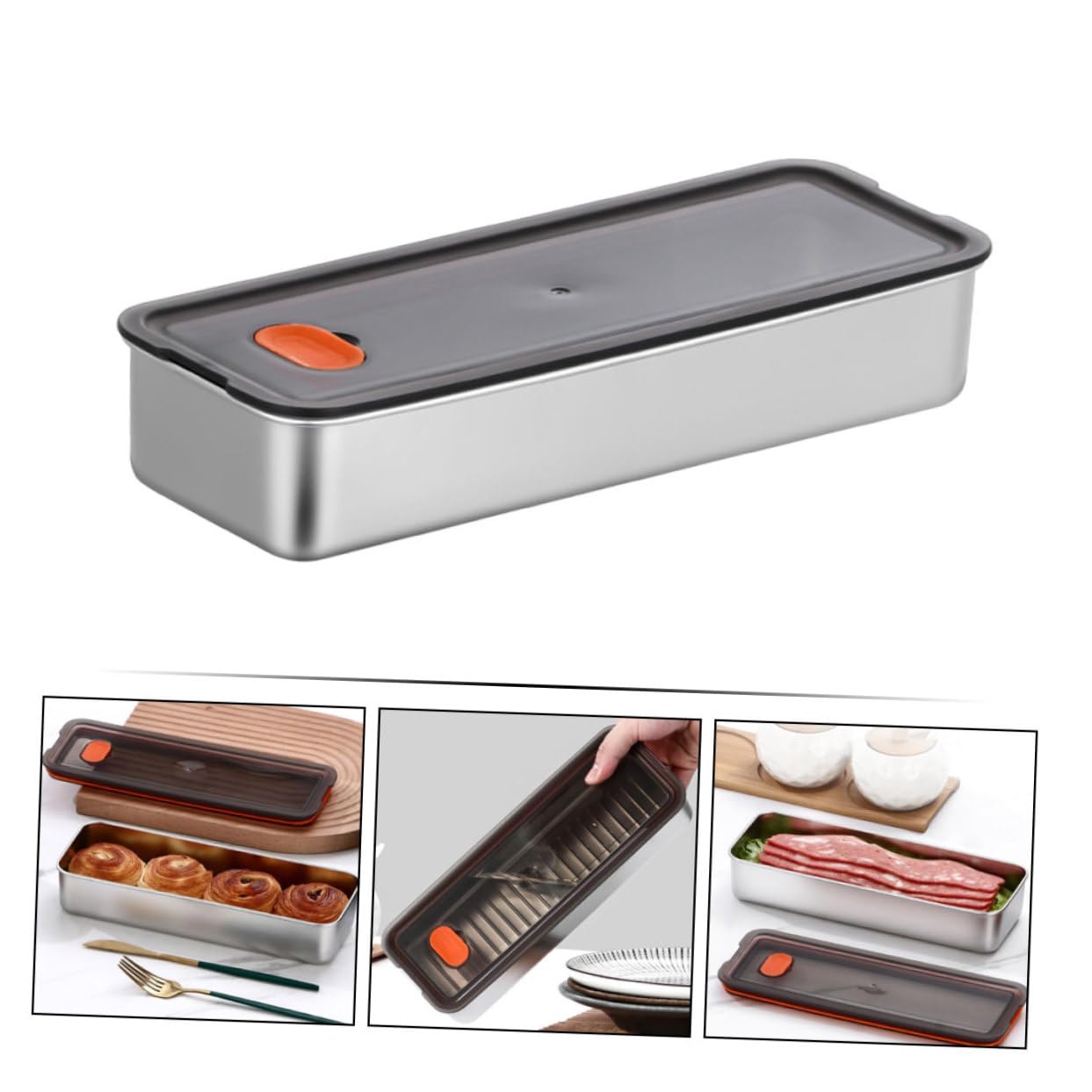 Cabilock 3piezas Contenedor De Almacenamiento De De Inoxidable Refrigerador Caja Hermética Para Tocino y Otros Alimentos Conservador De Sabor y Frescura Recipiente Reutilizable Diseño