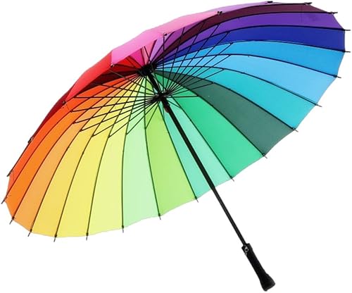 Miniatura 8 de meizhouer 24k Color Rainbow Umbrella Fashion Long Handle Straight Anti-UV SunRain Stick Umbrella Manual Big Parasol