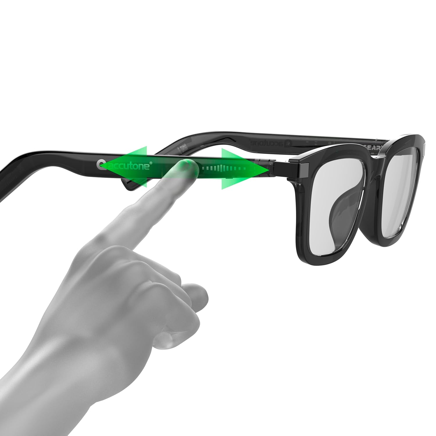Accutone Touch Control Smart Bluetooth Glasses Black Frame Intechangeable Perscription Lenses Open Ear Wireless Speakers Control Your Phone
