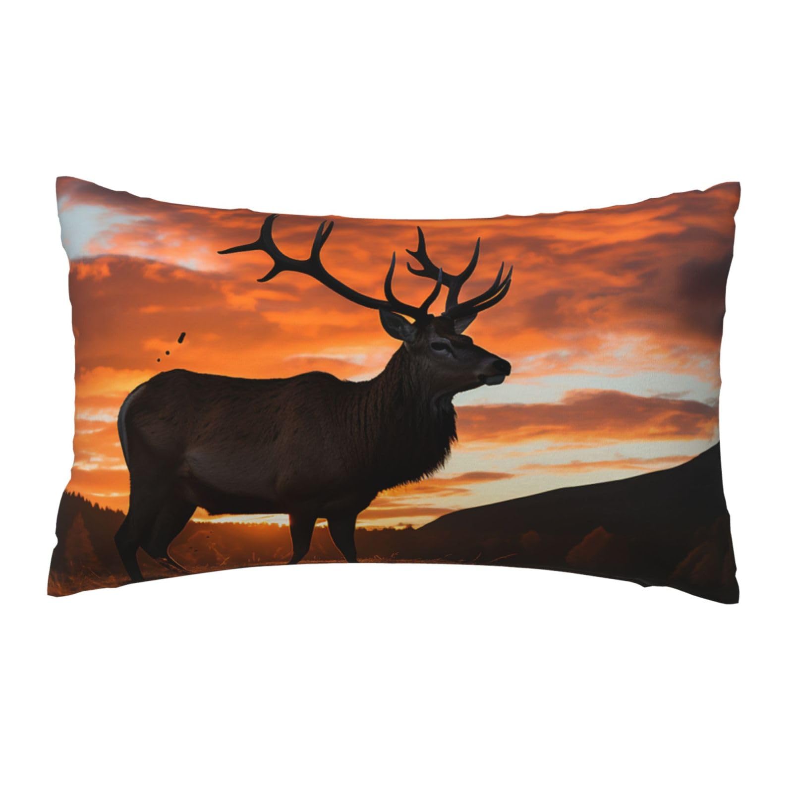 FodPand Luxury Velvet Pillow Cases 12 x 20 inch Super Soft Decorative Throw Pillow Covers - Red Deer Bull Elk Sunset Pillowcases Modern Lumbar Cushion Cases for Couch Sofa Bed Pillow Shams