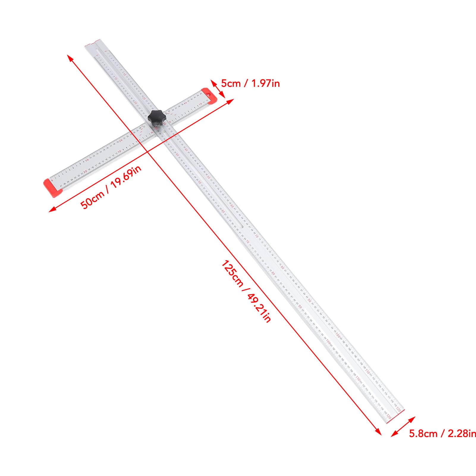 Asixxsix Squadra a T per Cartongesso, Lunghezza Regolabile d a 120 Cm e Angolo d a 0 a 90 Gradi, Righello di Misurazione e Marcatura in Lega di Alluminio con Scala a 2 Vie