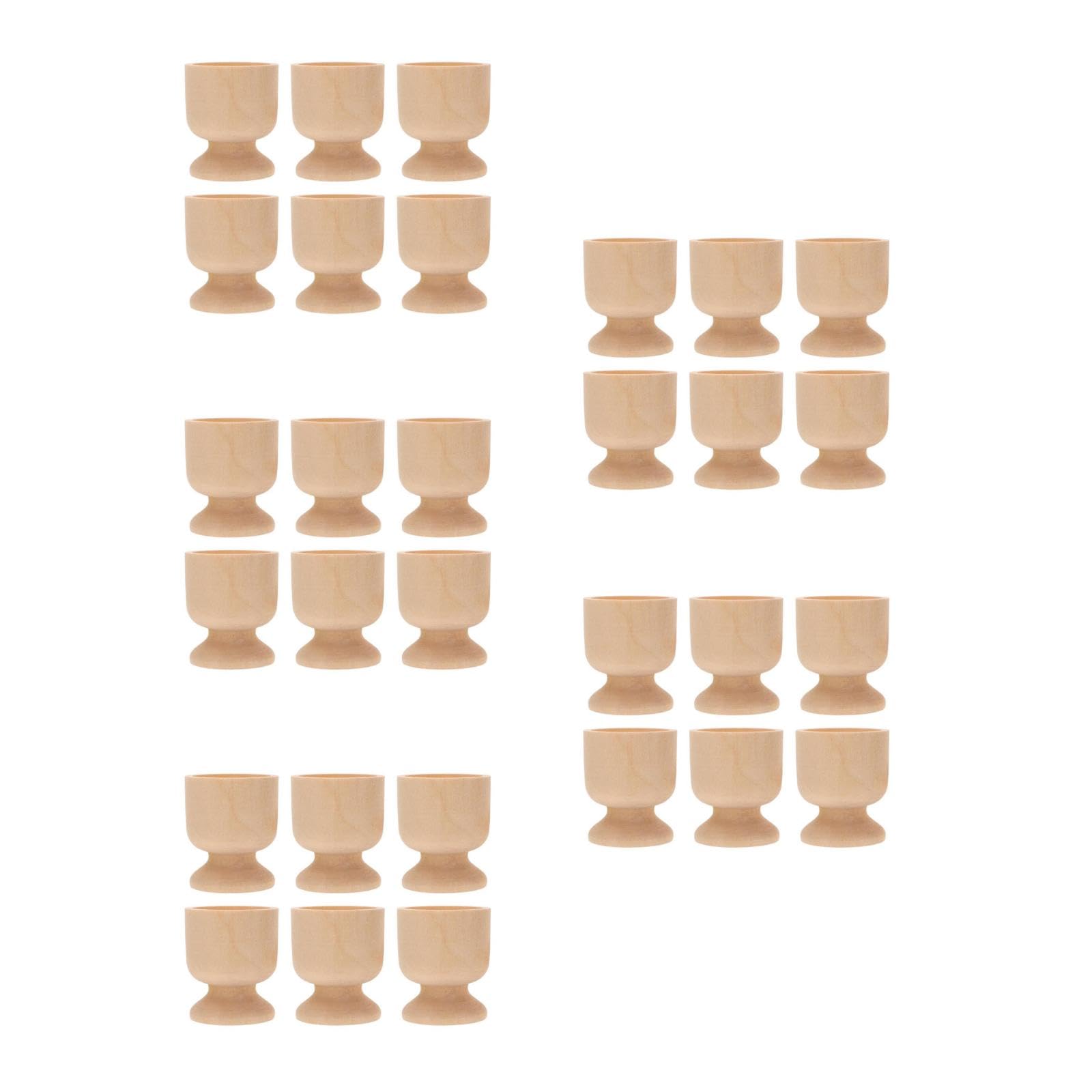 LUOZZY 30pcs Unfinished Wooden Easter Egg Cups DIY Wine Shaped Stands for Kids Home Decorations Craft Projects