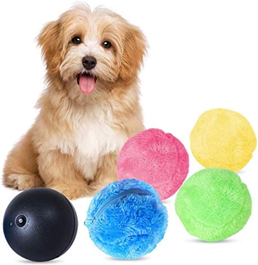 Magic Roller Ball Toy, Dog Cat Pet Toy Automatic Roller Ball Magic Ball (1 Rolling Ball + 4 Color Ball Cover)
