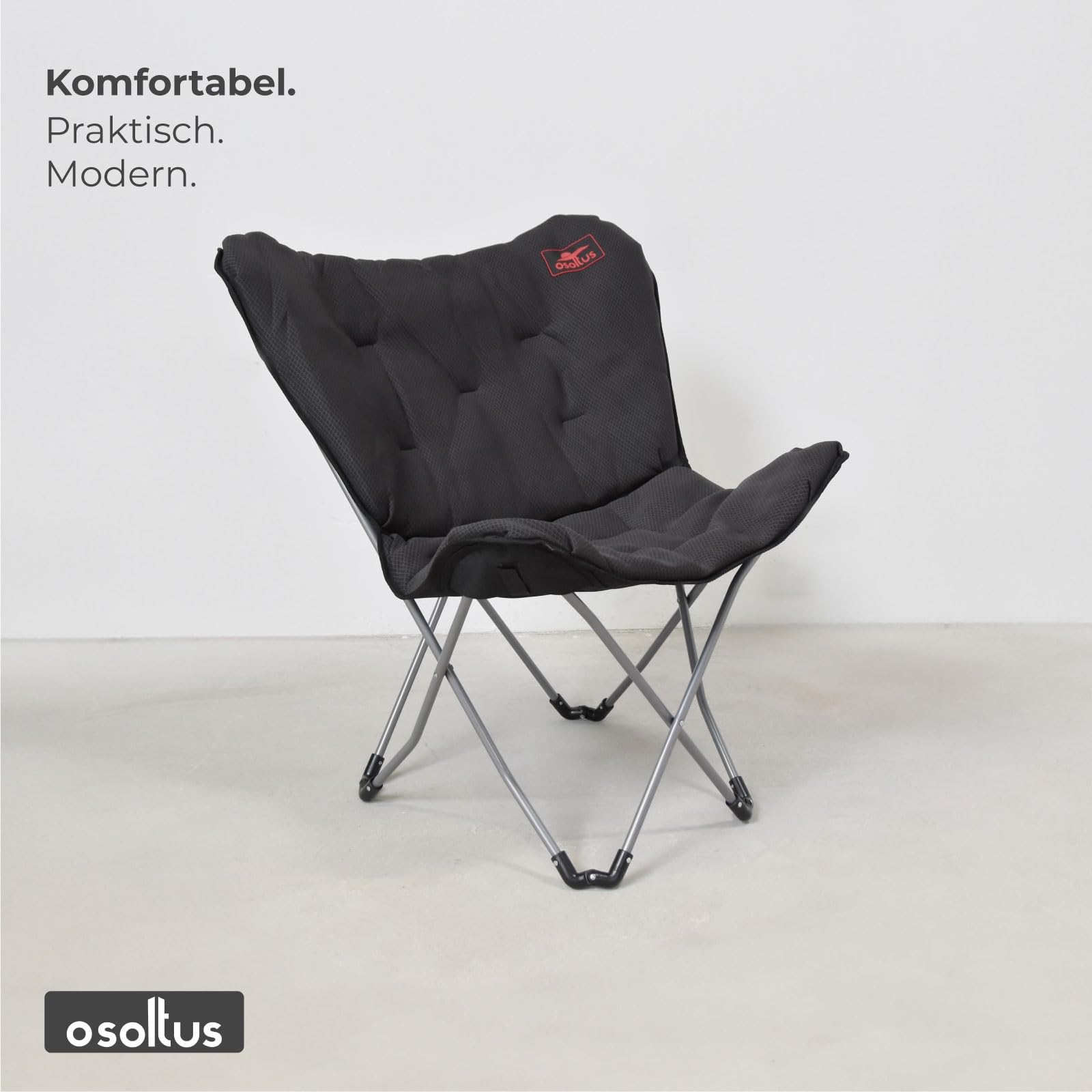 osoltus Faltsessel Butterfly Outdoor Campingsessel Soft Touch 3D f. Balkon Womo Stahl gepolstert Polyester anthrazit