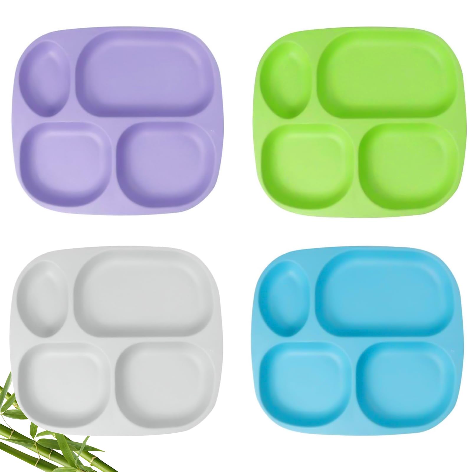 shopwithgreen Bamboo Divided Plates for Kids Adults - Dinnerware Set for Toddlers Kids Children Baby, Toddler Dinner Plates, BPA Free, Stackable,