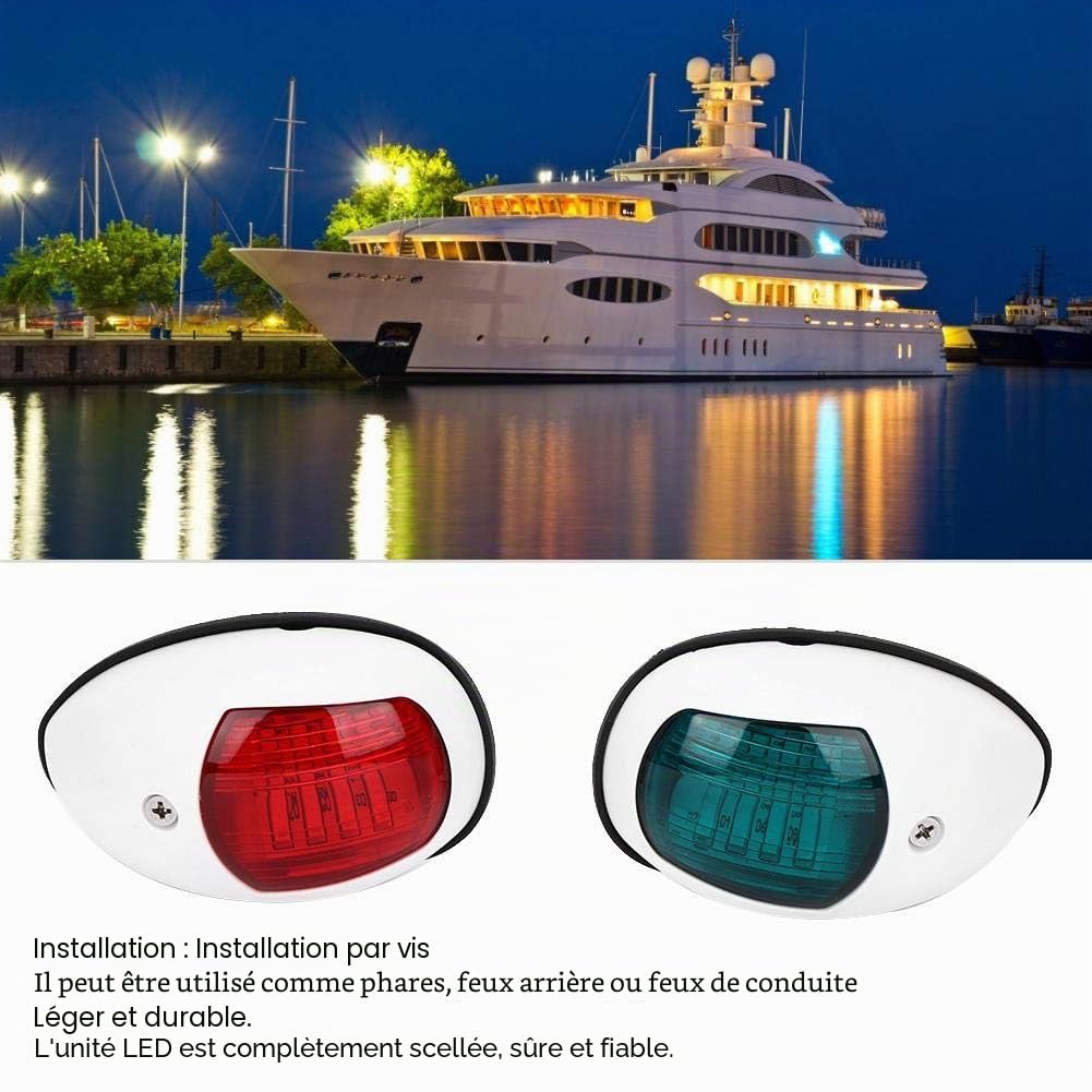Marine Navigation Light, 2Pcs Signal Lampe Rouge Vert LED Étanche Bateau Navigation Lumière DC12V 3W(blanc)