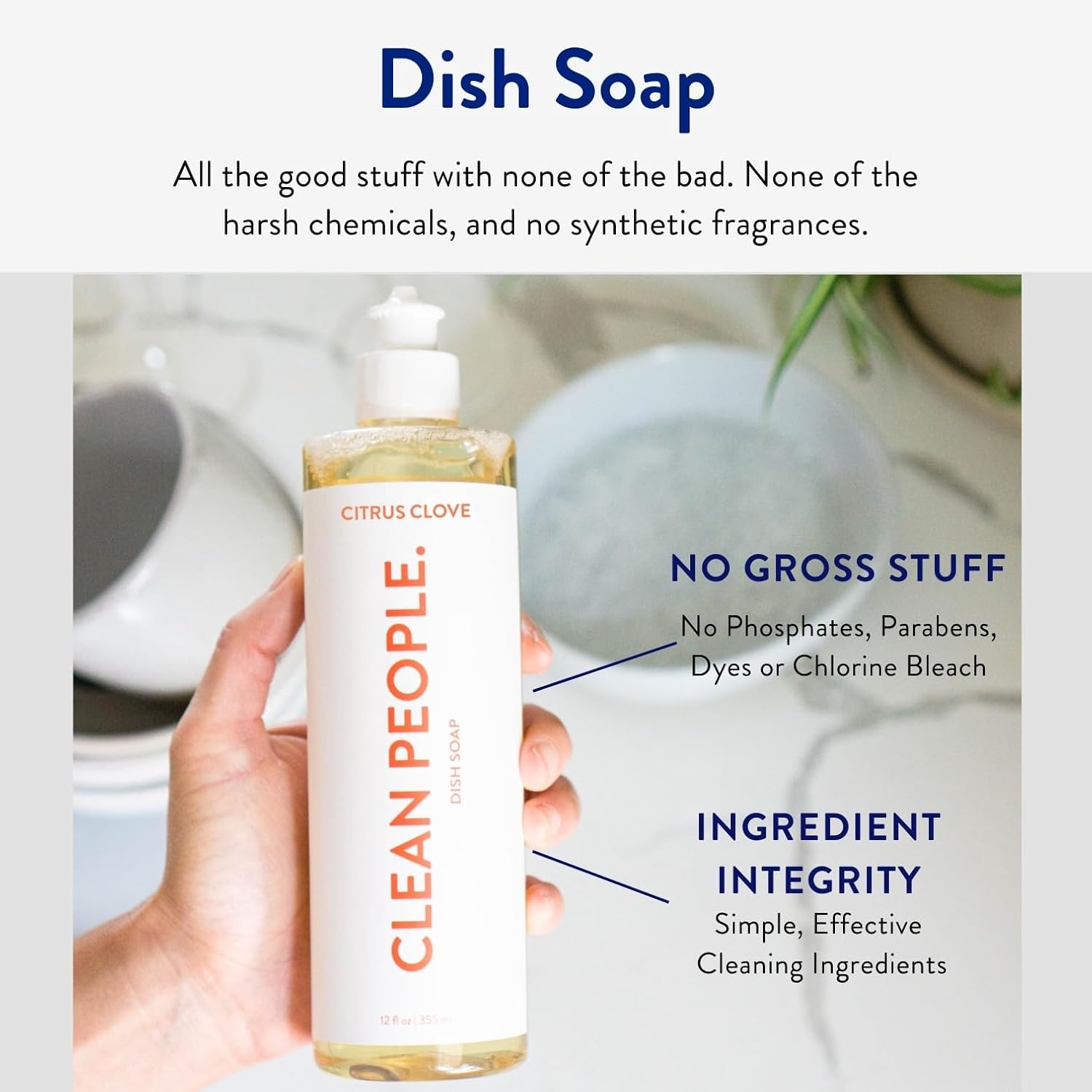 THE CLEAN PEOPLE Liquid Dish Soap - Clean, Simple Ingredients - Extra Scrubbing Power (Citrus Clove Scent) 12 fl. oz (3 Pack) - Image 3