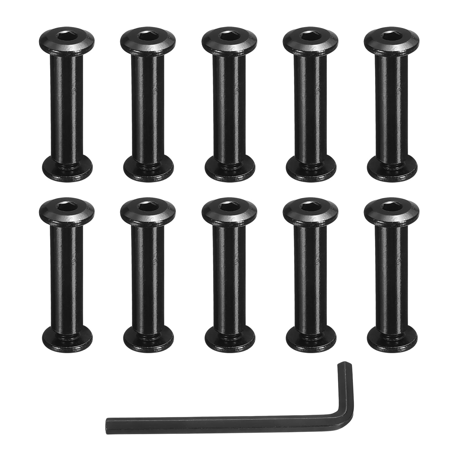 sourcing map 10 Sets Binding Post Screw, M6x12.5mm Bolts Female 8x32mm Hex Drive Socket Cap Screw Rivets Chicago Screws Furniture Bolts Stainless Steel with Wrench for Furniture Repair, Black — image 1