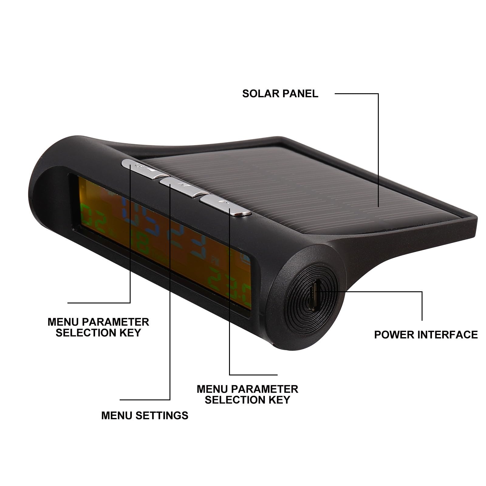 Vaguelly Reloj Digital para Coche Carga Solar, Termómetro Integrado y Calendario Anual, Fabricado en Abs y PC para Uso Prolongado y Resistente