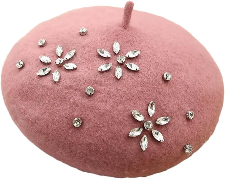 Woman Wool Berets Female DIY Rhinestone Wool Beanie Caps Winter Solid Color Women Beret Hats