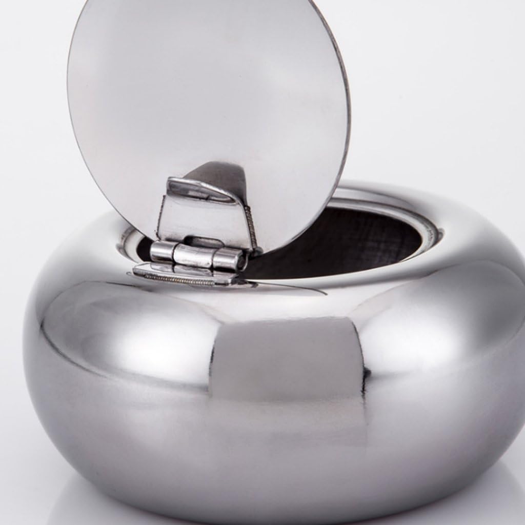 Stainless Steel Round Ashtray with Windproof Lid - Portable and Weight for Home Office and Outdoor Use