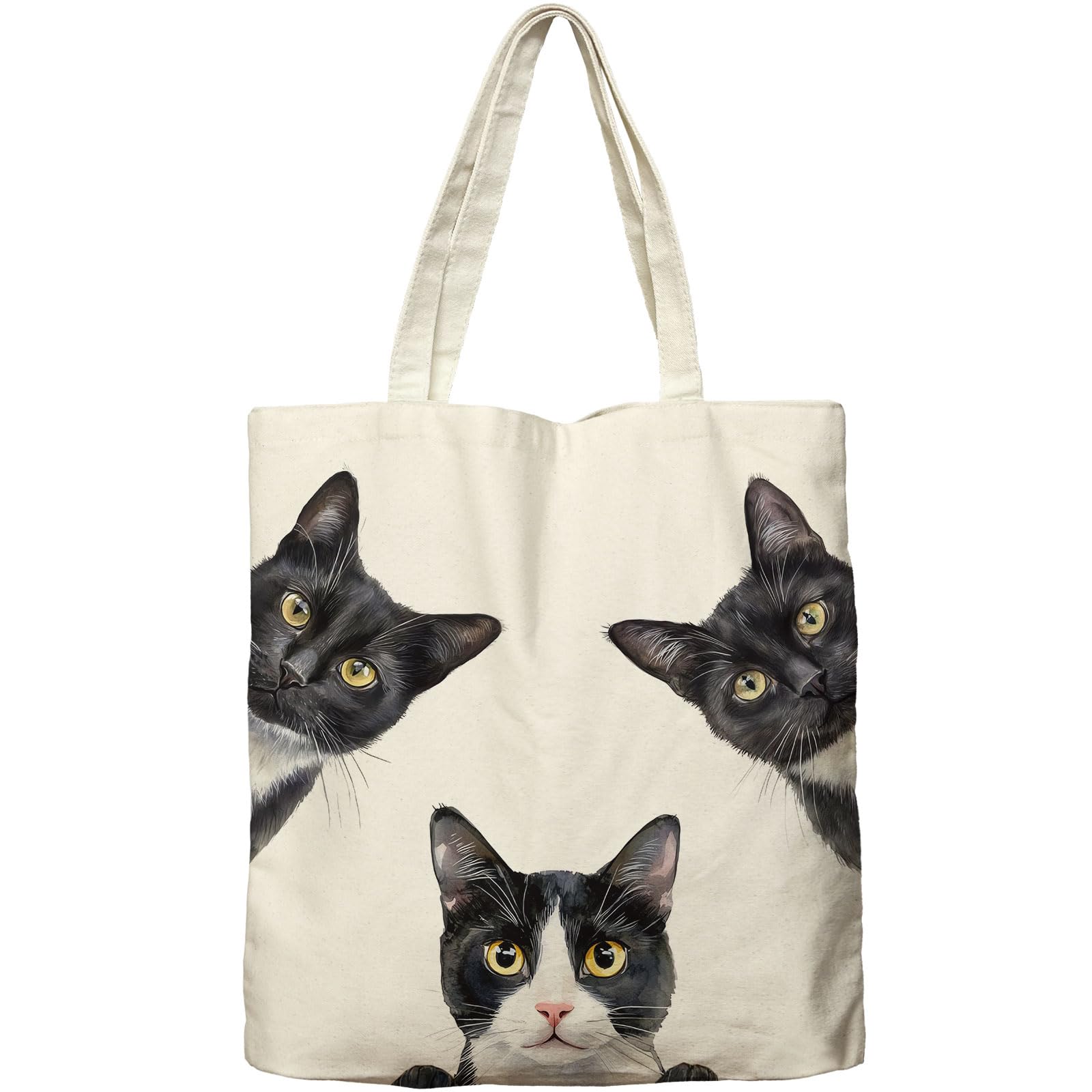 Dlzdn Cat Tote Bag Aesthetic Cute Tuxedo Cat Reusable Shopping Grocery Bag Beach Bag Birthday Christmas Gifts for Women