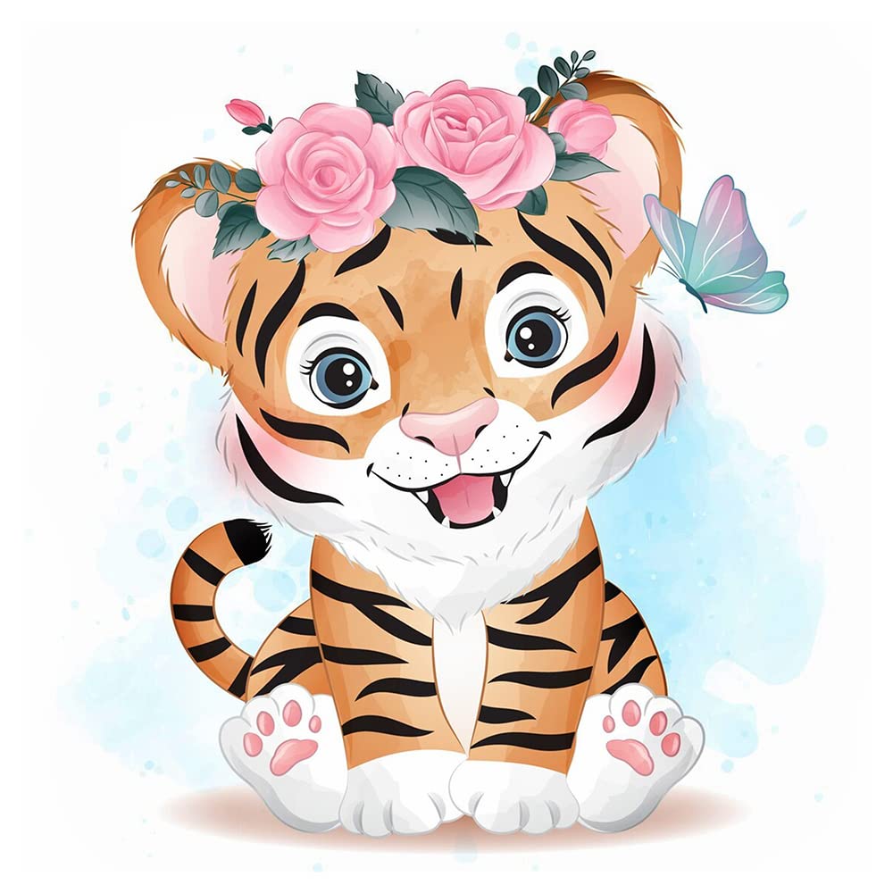 DCIDBEI 30 x 30 cm Rund 5D Diamond Painting 5D Full– Tiere Anime Diamant Painting Bilder Kinder – Kreuzstich-Set für Erwachsene – Wanddekoration und Eingang (Giraffe mit Rosen