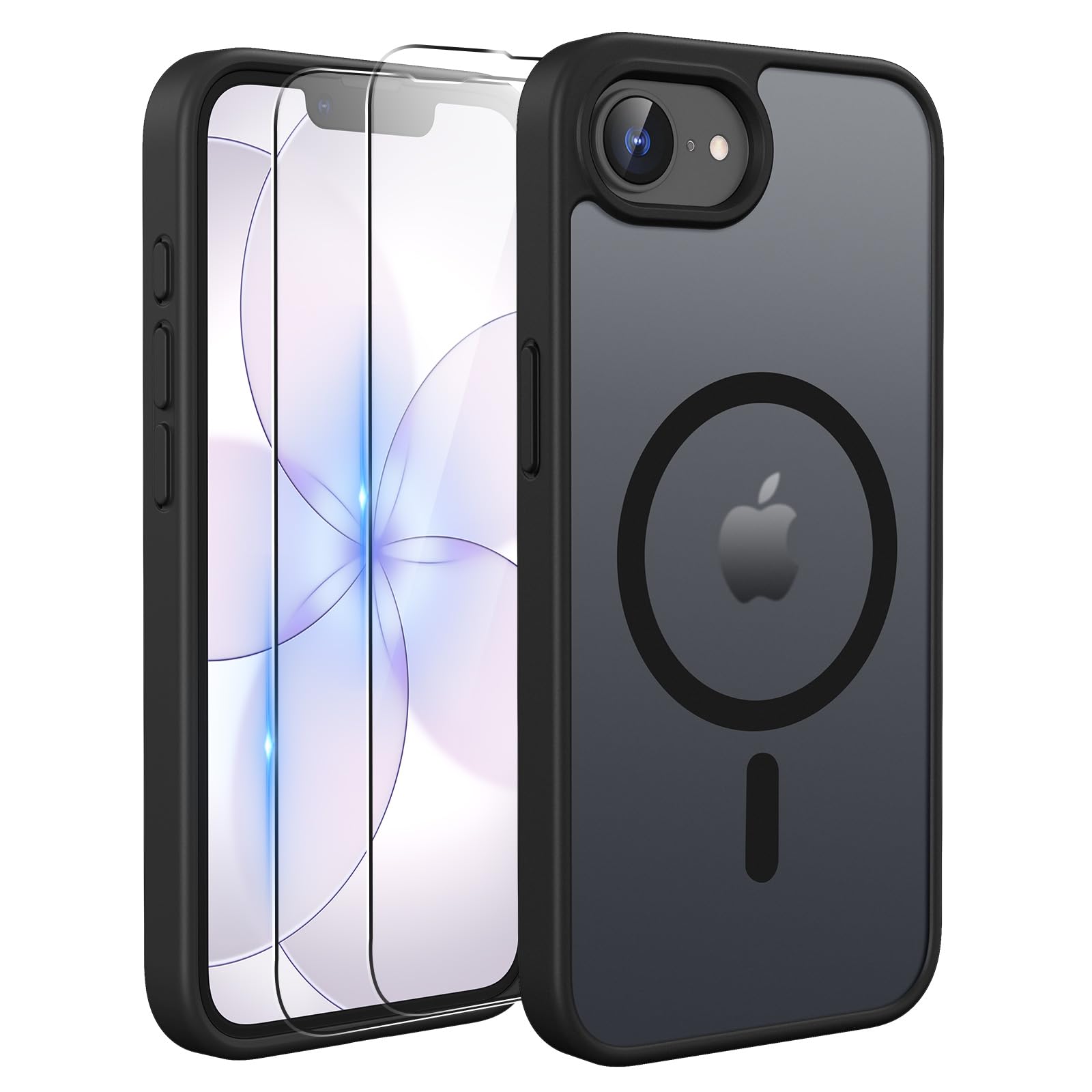 TQIAHF Cover Magnetica Custodia per iPhone 16e / iPhone 17e, Nero | 2 Pellicola Vetro Temperato, Compatibile con MagSafe, Protezione Militare Antiurto, Design Sottile Opaca