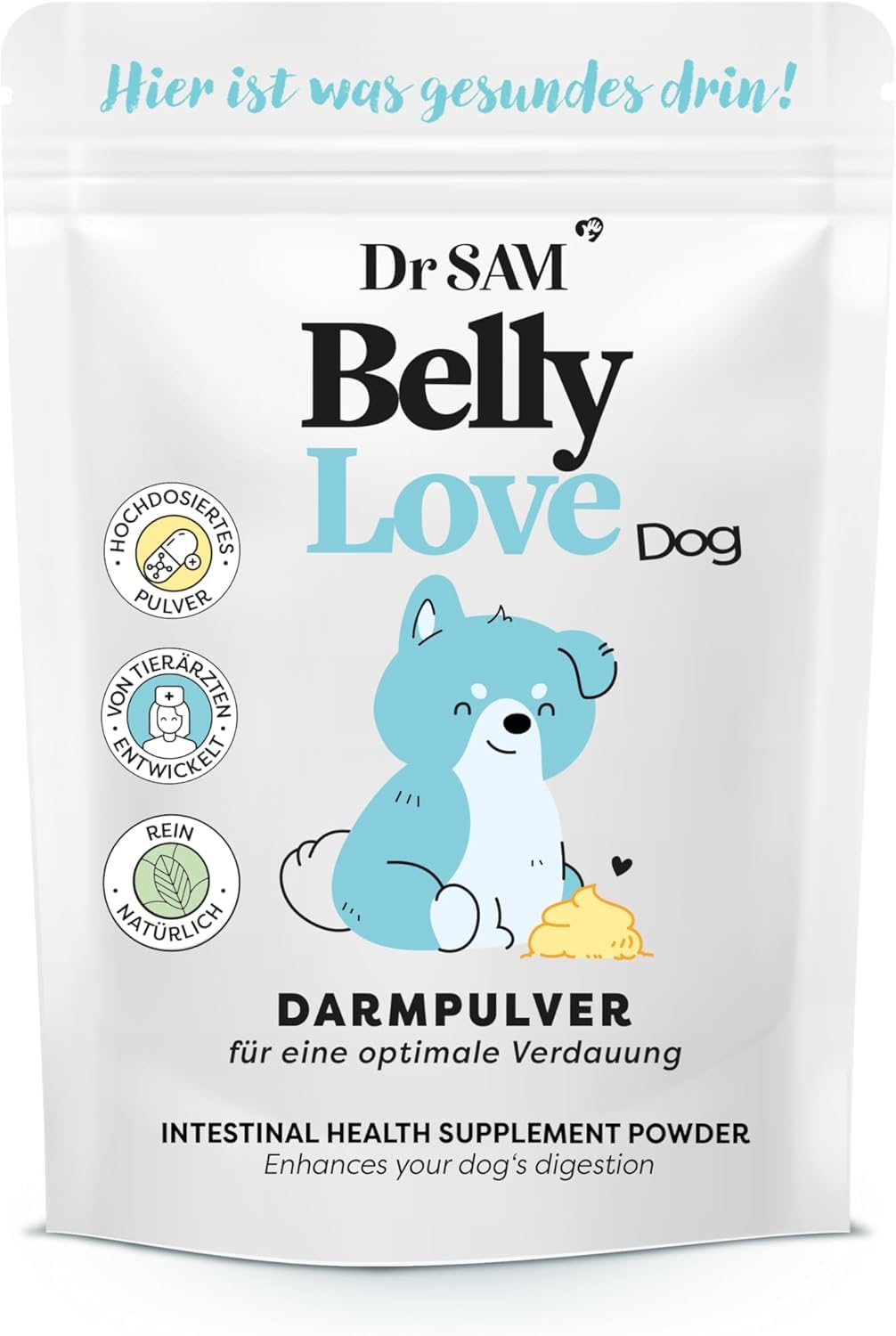 Dr. SAM BellyLove Poudre intestinale de qualité supérieure pour chiens - Poudre intestinale et gastrique végétale pour l'équilibre intestinal - Soutient les maladies gastro-intestinales - Probiotique