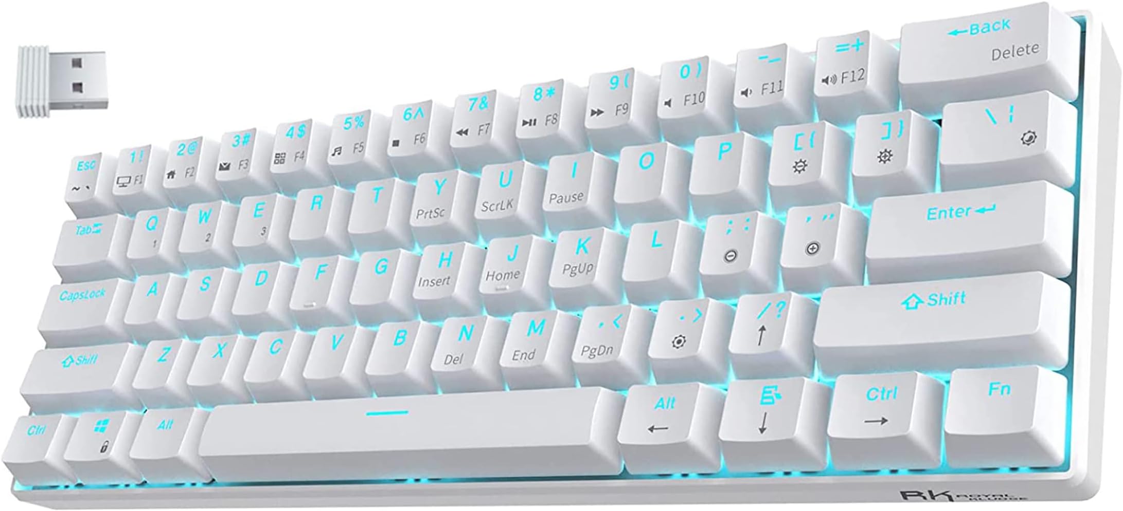 RK ROYAL KLUDGE RK61 Wireless Mechanical Keyboard Bluetooth Compact Gaming Keyboard Hot-Swappable Keyboard Brown Switch for Playing Games(White)