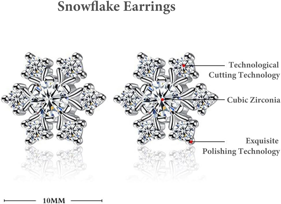 BG&WLing Snowflake Earrings for Women 925 Sterling Silver Earrings Stud with Cubic Zirconia Hypoallergenic Christmas Jewelry - Image 4