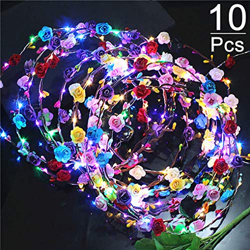 10 PCS LED Ghirlanda, Yidaxing LED Fascia Fiori Ghirlanda Fiori Capelli Ghirlande per Feste e Compleanni per Feste e Compleanni e Ragazze/Copricapo da Sposa