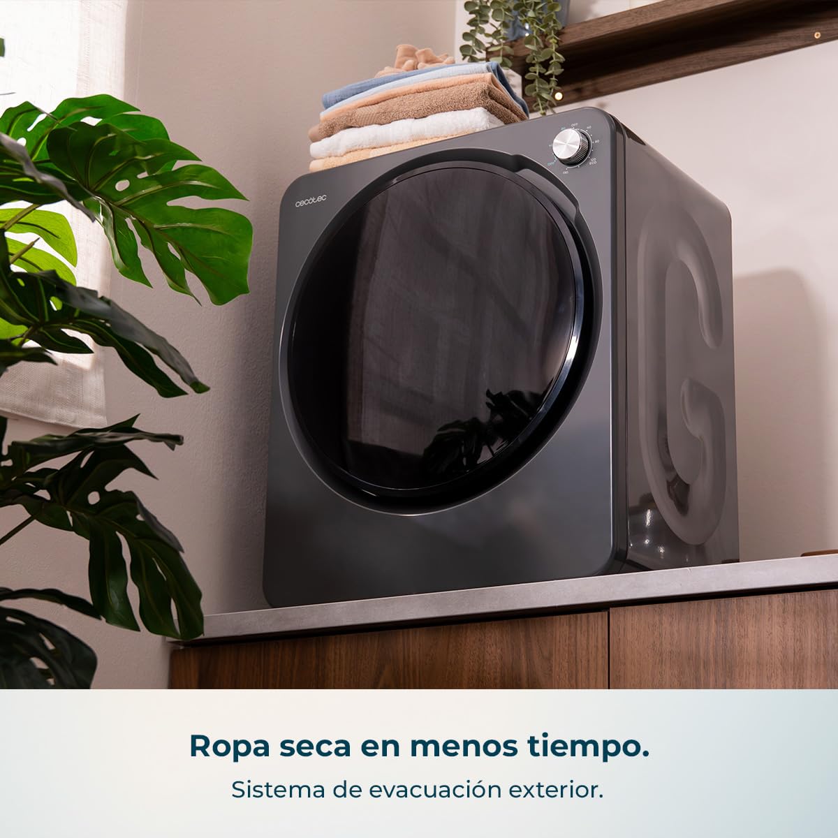 Cecotec Mini Secadora de Evacuación 2,5Kg Bolero DressCode Dry 3150V Dark. 950W, 6 Programas, Programa ECO, Control Knob Intuitivo, Secado Rápido y Eficiente, Ideal Espacios Pequeños, Acero - 4