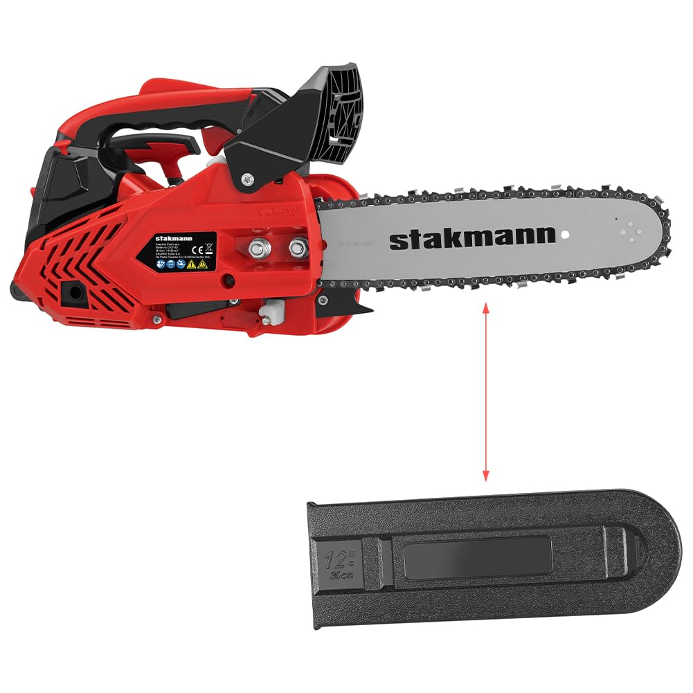 Motosierra de explosión de 2 tiempos a gasolina, hoja de 30 cm, Easy Start e interruptor de seguridad, motosierra de jardín, trabajo, corta madera y ramas precisa con mango ergonómico (25,4