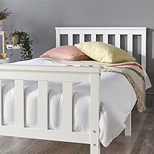 White 3ft Single Wooden Bed Frame With Mattress Solid Pine Wood Furniture Stylish Finished Headboard High Foot End for Adults Kids Teenagers (3ft Single bed Frame With Mattress)