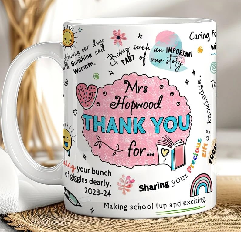 Image of DAYS Personalised Favorite Teacher's Name Teacher Appreciation and Gratitude Mug 'Thank You for' Positive Gift for Teacher for Lovely Messages Gift for Teacher's Helping Me to Grow