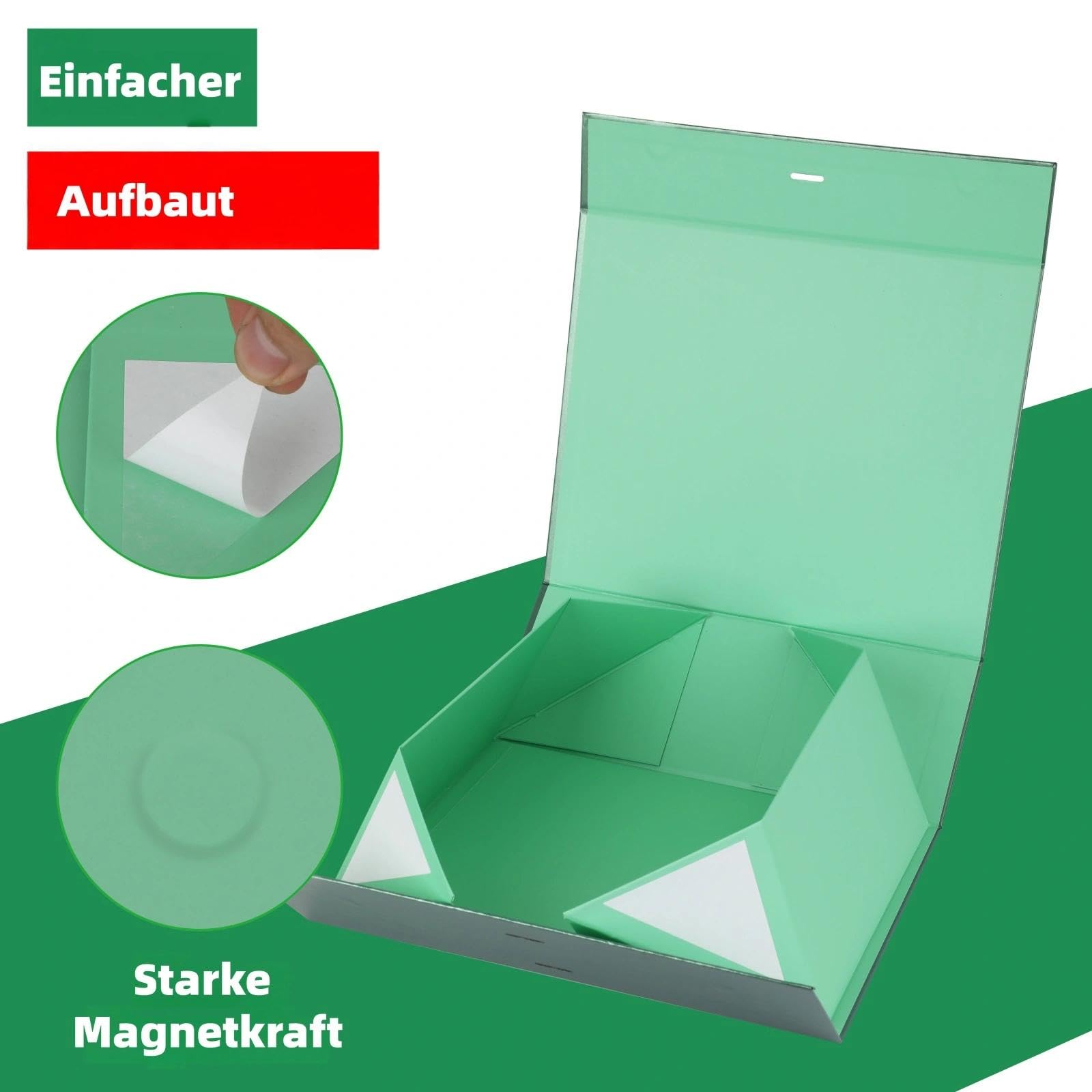 Grün Geschenkbox groß 48.5 x 40.5 x 15.3 cm Geschenkbox mit Deckel 3 Stück | Magnetische extra groß, Inkl. Schleife, Inkl. Raffia & Grußkarte, Ideal für Hochzeitskleid & Anzug