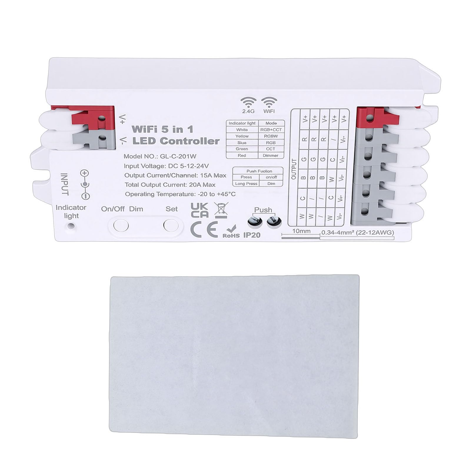 Controller Luce LED Smart WiFi Bluetooth Lampada Striscia 5 in 1 RGBCCT RGBW Dimmer 20A per Illuminazione Personalizzata