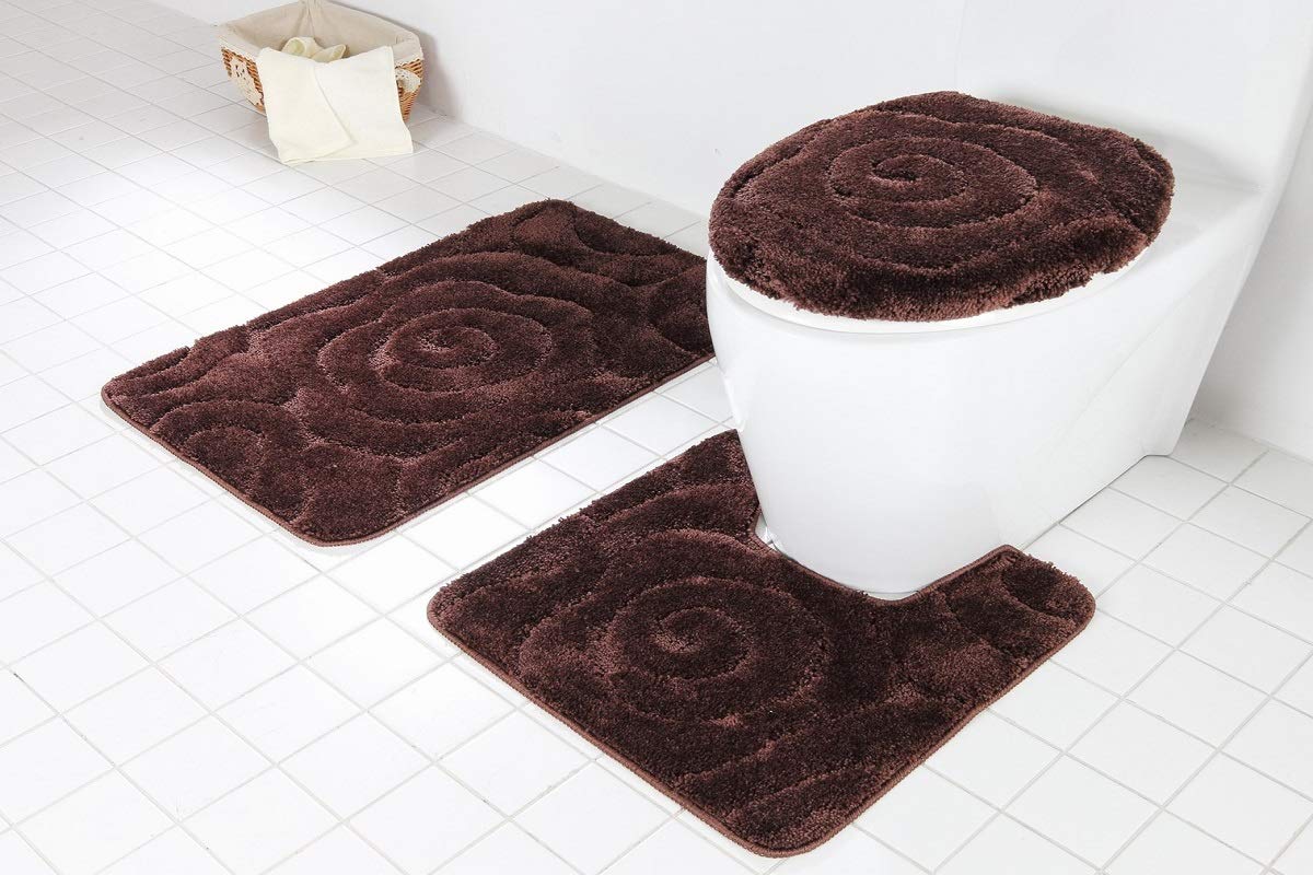 Daniel's Bath & Byound 3PC Prestige Brown BATHMAT Set, Bath Rug 20'' W x 31'' L Toilet Seat Cover 17'' W x 18'' L Bath Contour: 20" x 21"