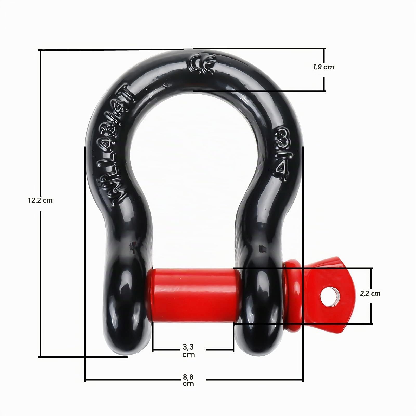 BOOMSTART Manille en Arc Robuste, 4,75 tonnes à vis, Manille en Alliage d'acier de 1,9 cm pour remorquage, Sangle de Levage, camions, camionnettes, Jeeps, véhicules Tout-Terrain, Rouge et Noir