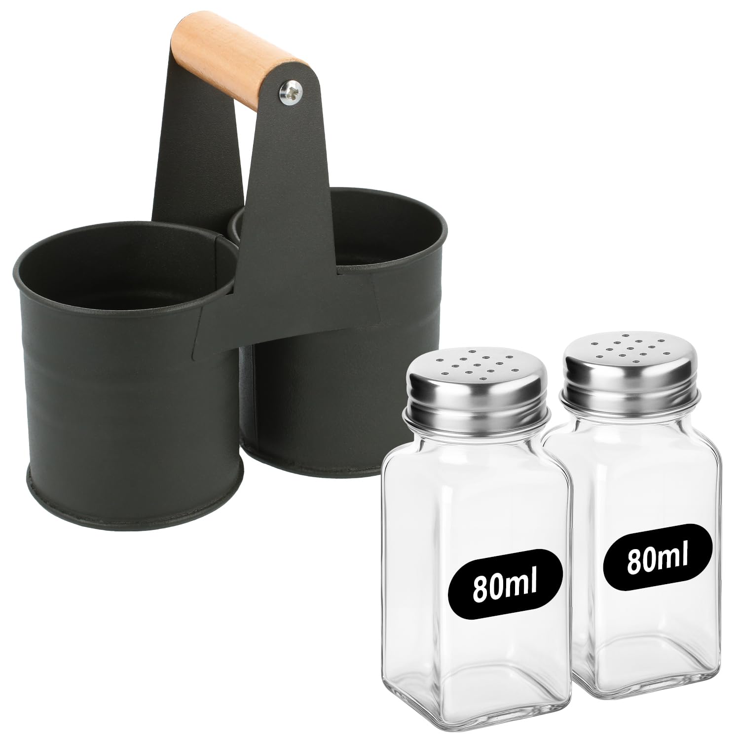 com-four® 36-teiliges Gewürzstreuer Set aus Glas - Salz und Pfeffer mit passender Halterung aus Metall - Gewürzgläser mit Schraubdeckel für Küche und Gastronomie (12 Stück - Mit Halterung)