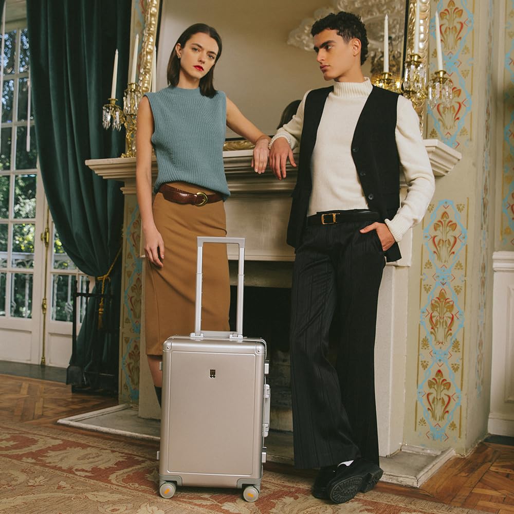LEVEL8 Koffer Aluminium Handgepäck Koffer Trolley mit Doppelte TSA, Alu Reisekoffer Business Cabin Trolley Hartschalenkoffer Reißverschlussloses Gepäck (55cm,35L,Silber)