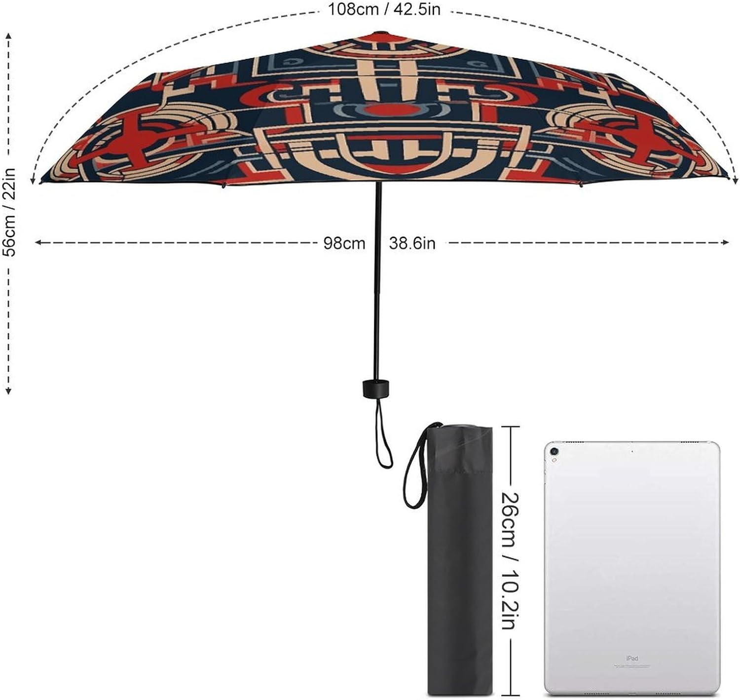 Windproof Travel Umbrella Red Pattern Folding Small Sun Umbrella Lightweight Small And Compact Suit for Pocket