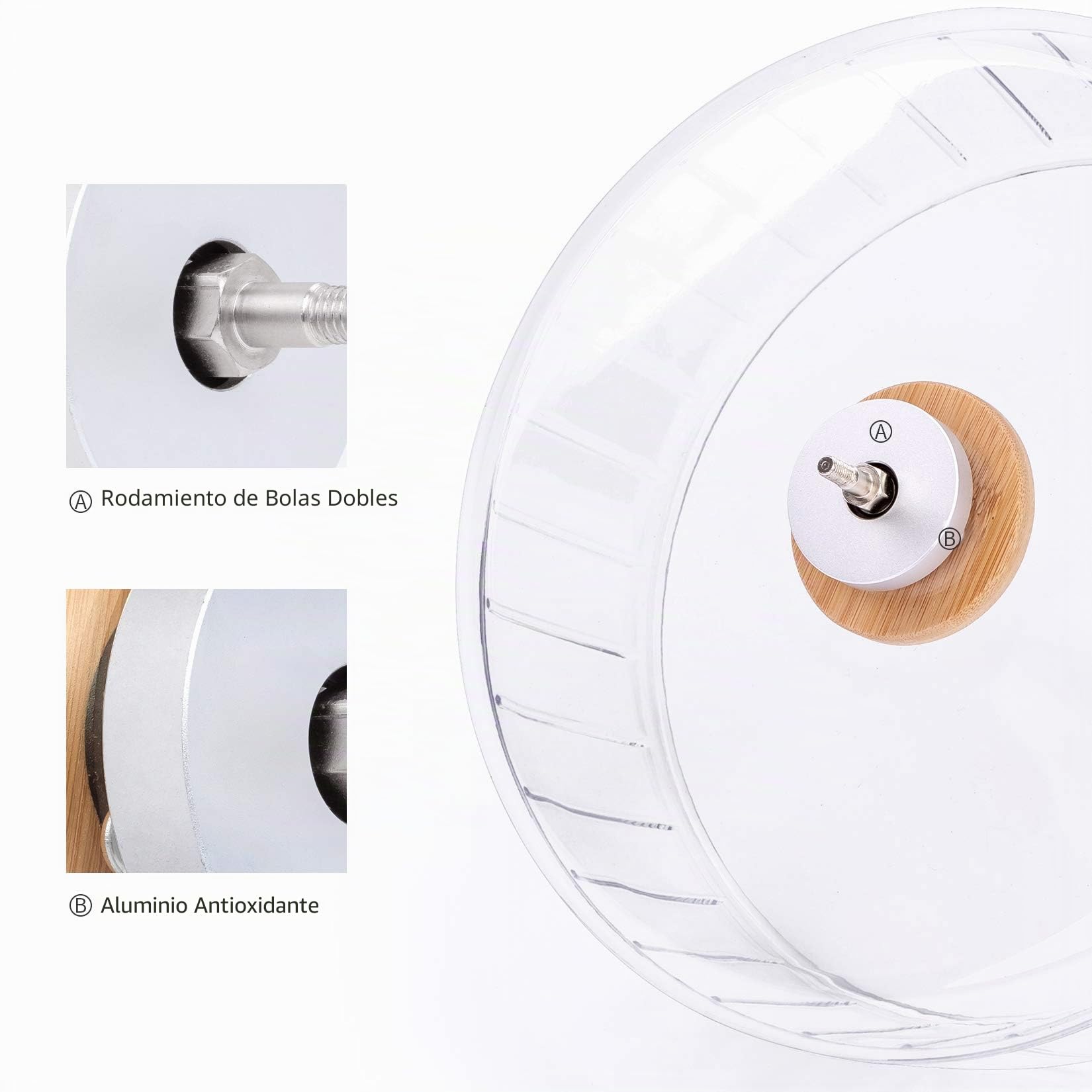 Niteangel Roue d'exercice silencieuse pour Hamster - Roue de Course en acrylique à Double roulement silencieux pour Hamsters, gerbilles, Souris, Degus ou autres Petits animaux (S, Transparente)