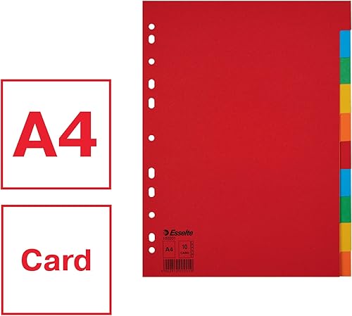 Miniatura 2 de Esselte Divisores A4 1-10, cartón reciclado resistente, rojomulticolor