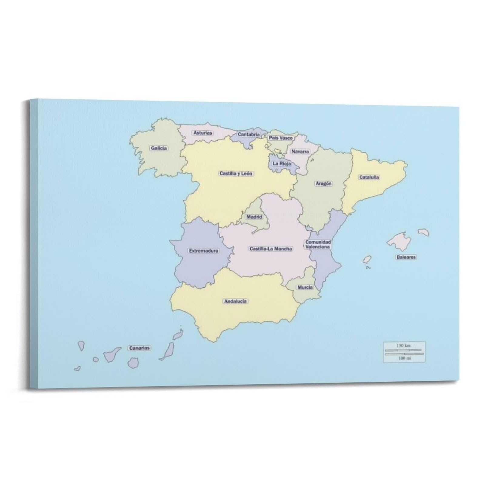 BITTU Map of Spain Autonomous Communities Decorative Painting Canvas Wall And Art Picture Family Bedroom Decor 08x12inch(20x30cm)