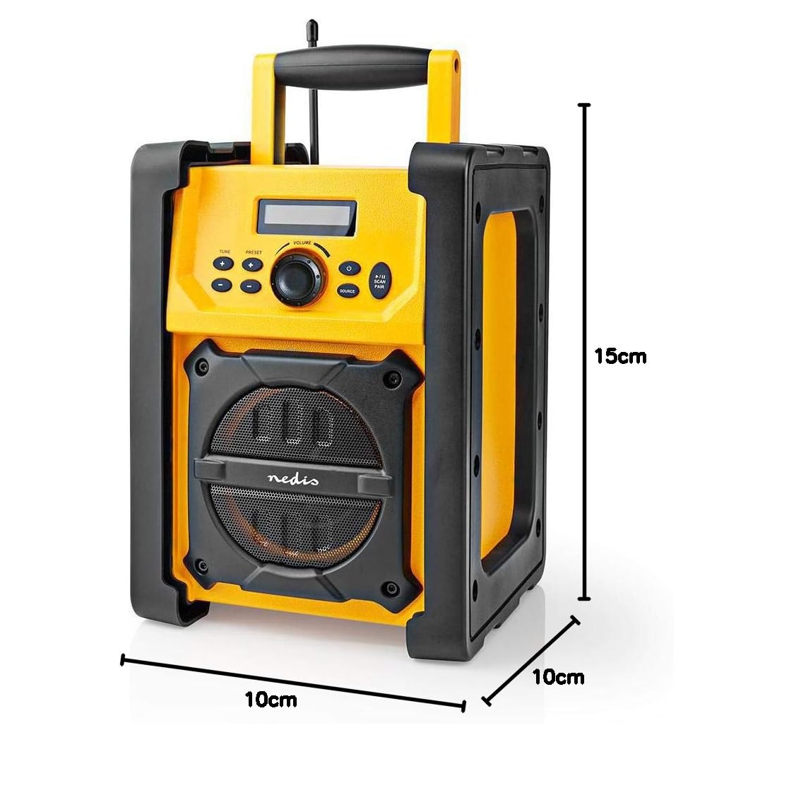 FM-Radio | Tisch Ausführumg | FM | Batteriebetrieben/Netzstromversorgung | Digital | 15 W | Monitorgröße: 2.2" | Blau-weiß Monitor | Bluetooth® | IPX5 | Tragegriff | Gelb/Schwarz
