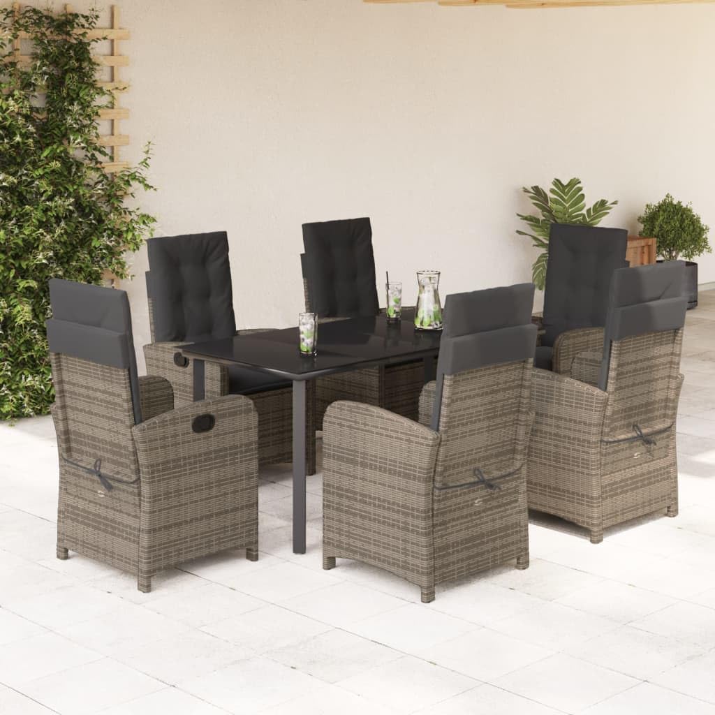 Set di mobili da giardino da 7 pezzi con tavolo, 6 sedie regolabili, cuscini, cuscini, in rattan sintetico, resistente alle intemperie, per terrazza, balcone, giardino, salotto, sala da