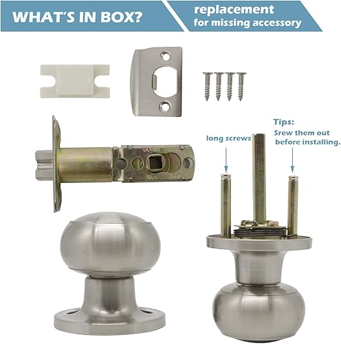 Miniatura 7 de Gobrico Paquete de 10 pomos de puerta de níquel cepillado sin llave, cerraduras de puerta de paso, níquel satinado, pomos de puerta redondos