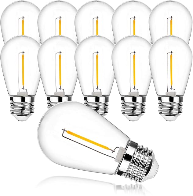 ProCrus E27 S14 LED Filament Light Bulbs,1W Vintage Edison Bulb,Warm White Retro Light Bulbs,5W Incandescent Equivalent,Plastic,for Outdoor String Lights Replacement Bulb,Pack of 10,Energy Class G