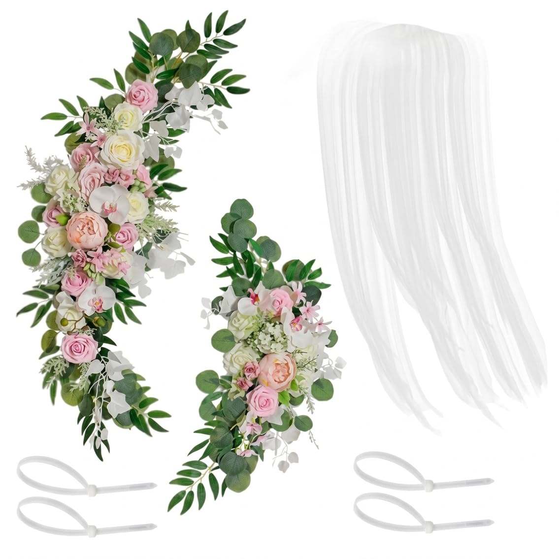 Fleurs en arche de mariage roses artificielles rideaux transparents réception